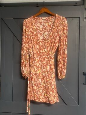 Billabong Rust Floral Wrap Mini Dress